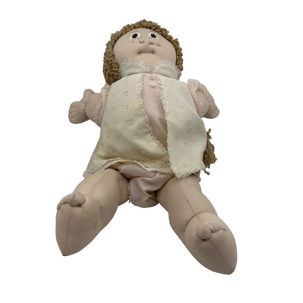 Unbranded Soft Sculpture Doll Vintage Pink Lace Outfit Brown Yarn Hair Good